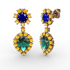 Seranta Damla Küpe - Yeşil kuvars, sitrin ve lab safir 18 ayar rose altın küpe #hsqwvo