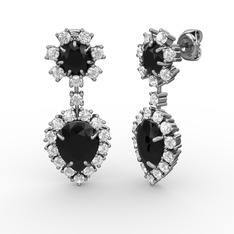 Siyah zirkon ve swarovski 14 ayar beyaz altın küpe