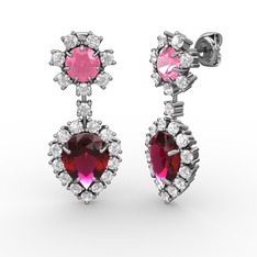 Seranta Damla Küpe - Rodolit garnet, pırlanta ve pembe kuvars 925 ayar gümüş küpe (0.792 karat) #i1hizu