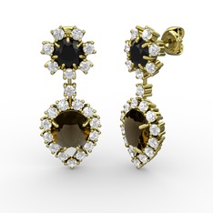 Seranta Damla Küpe - Dumanlı kuvars, swarovski ve siyah zirkon 14 ayar altın küpe #i6oop3