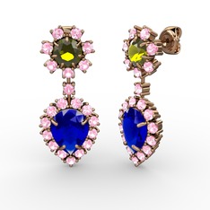 Seranta Damla Küpe - Lab safir, pembe kuvars ve peridot 8 ayar rose altın küpe #iiwl47