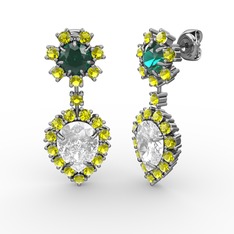 Seranta Damla Küpe - Beyaz zirkon, peridot ve yeşil kuvars 14 ayar beyaz altın küpe #in9sz3