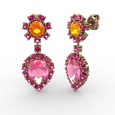 Seranta Damla Küpe - Pembe kuvars, rodolit garnet ve sitrin 14 ayar rose altın küpe #inbemn