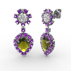 Seranta Damla Küpe - Peridot, ametist ve swarovski 8 ayar beyaz altın küpe #iwn66s