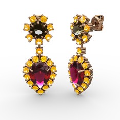 Seranta Damla Küpe - Rodolit garnet, sitrin ve dumanlı kuvars 14 ayar rose altın küpe #j5eqxc