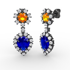 Seranta Damla Küpe - Lab safir, swarovski ve sitrin 925 ayar siyah rodyum kaplama gümüş küpe #jatuao