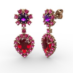 Seranta Damla Küpe - Garnet, rodolit garnet ve ametist 14 ayar rose altın küpe #je25tg