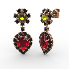 Seranta Damla Küpe - Garnet, siyah zirkon ve peridot 8 ayar rose altın küpe #jgbmdg