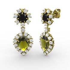Peridot, swarovski ve siyah zirkon 925 ayar altın kaplama gümüş küpe
