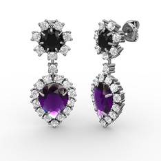 Seranta Damla Küpe - Ametist, pırlanta ve siyah zirkon 18 ayar beyaz altın küpe (0.792 karat) #ju78mb