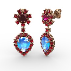 Seranta Damla Küpe - Akuamarin, garnet ve rodolit garnet 8 ayar rose altın küpe #k5ubcs
