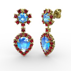 Akuamarin ve garnet 8 ayar altın küpe