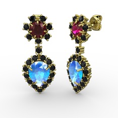 Seranta Damla Küpe - Akuamarin, siyah zirkon ve rodolit garnet 18 ayar altın küpe #kescw7