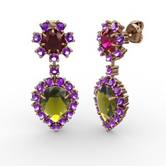 Seranta Damla Küpe - Peridot, ametist ve rodolit garnet 14 ayar rose altın küpe #kkh4jd