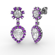 Seranta Damla Küpe - Beyaz zirkon, ametist ve swarovski 8 ayar beyaz altın küpe #kms45p