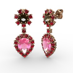 Pembe kuvars, garnet ve dumanlı kuvars 925 ayar rose altın kaplama gümüş küpe