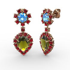 Peridot, garnet ve akuamarin 18 ayar rose altın küpe