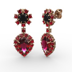 Rodolit garnet, garnet ve siyah zirkon 18 ayar rose altın küpe