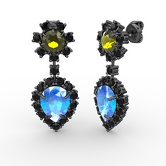 Seranta Damla Küpe - Akuamarin, siyah zirkon ve peridot 925 ayar siyah rodyum kaplama gümüş küpe #lcb0vu