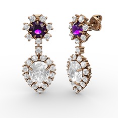 Seranta Damla Küpe - Swarovski ve ametist 925 ayar rose altın kaplama gümüş küpe #lqtfpv