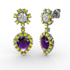 Seranta Damla Küpe - Ametist, peridot ve beyaz zirkon 14 ayar beyaz altın küpe #luwxq2