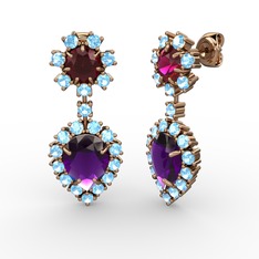 Seranta Damla Küpe - Ametist, akuamarin ve rodolit garnet 14 ayar rose altın küpe #lztb7a