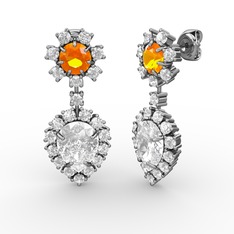 Seranta Damla Küpe - Swarovski, pırlanta ve sitrin 14 ayar beyaz altın küpe (0.792 karat) #m1tm5r