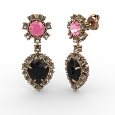 Siyah zirkon, dumanlı kuvars ve pembe kuvars 8 ayar rose altın küpe