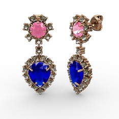 Seranta Damla Küpe - Lab safir, dumanlı kuvars ve pembe kuvars 18 ayar rose altın küpe #mbi06h