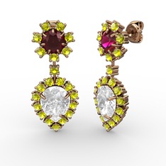 Seranta Damla Küpe - Swarovski, peridot ve rodolit garnet 14 ayar rose altın küpe #mc9uq3