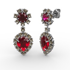 Seranta Damla Küpe - Garnet, dumanlı kuvars ve rodolit garnet 14 ayar beyaz altın küpe #mlic6s