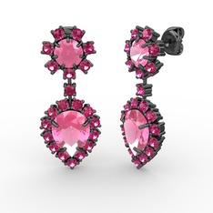 Seranta Damla Küpe - Pembe kuvars ve rodolit garnet 925 ayar siyah rodyum kaplama gümüş küpe #mnl1j0