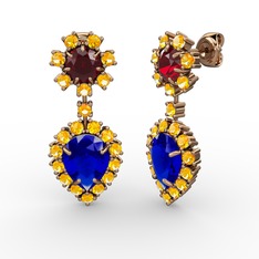 Lab safir, sitrin ve garnet 18 ayar rose altın küpe