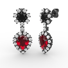 Seranta Damla Küpe - Garnet, pırlanta ve siyah zirkon 925 ayar siyah rodyum kaplama gümüş küpe (0.792 karat) #mzcvtk