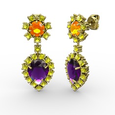 Seranta Damla Küpe - Ametist, peridot ve sitrin 925 ayar altın kaplama gümüş küpe #n6mh2s