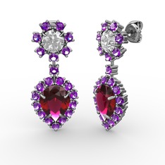 Seranta Damla Küpe - Rodolit garnet, ametist ve swarovski 18 ayar beyaz altın küpe #n98vhb