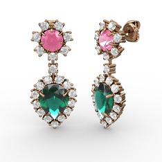 Seranta Damla Küpe - Yeşil kuvars, swarovski ve pembe kuvars 8 ayar rose altın küpe #nc6ah7