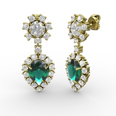 Yeşil kuvars, pırlanta ve swarovski 18 ayar altın küpe (0.792 karat)