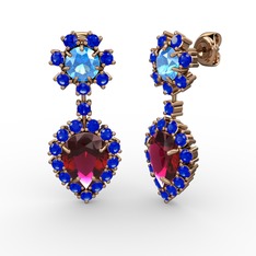 Rodolit garnet, lab safir ve akuamarin 18 ayar rose altın küpe