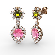 Seranta Damla Küpe - Pembe kuvars, swarovski ve peridot 8 ayar rose altın küpe #nkb3gn