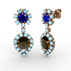 Seranta Damla Küpe - Dumanlı kuvars, akuamarin ve lab safir 18 ayar rose altın küpe #nq8vbx