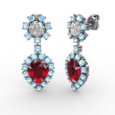 Garnet, akuamarin ve swarovski 925 ayar gümüş küpe