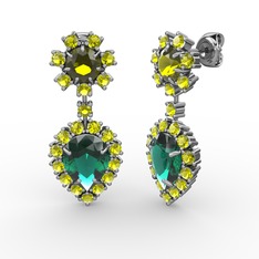 Seranta Damla Küpe - Yeşil kuvars ve peridot 18 ayar beyaz altın küpe #okv58m