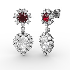 Seranta Damla Küpe - Swarovski, beyaz zirkon ve garnet 14 ayar beyaz altın küpe #p4ptov