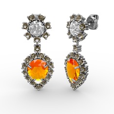 Sitrin, dumanlı kuvars ve swarovski 14 ayar beyaz altın küpe