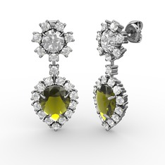 Peridot, swarovski ve beyaz zirkon 14 ayar beyaz altın küpe