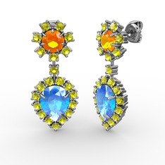 Seranta Damla Küpe - Akuamarin, peridot ve sitrin 14 ayar beyaz altın küpe #pmt4kj