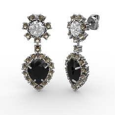 Seranta Damla Küpe - Siyah zirkon, dumanlı kuvars ve swarovski 18 ayar beyaz altın küpe #ppdu1i