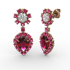Rodolit garnet ve beyaz zirkon 14 ayar rose altın küpe