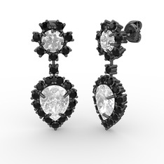 Seranta Damla Küpe - Beyaz zirkon, siyah zirkon ve swarovski 925 ayar siyah rodyum kaplama gümüş küpe #pt75xz